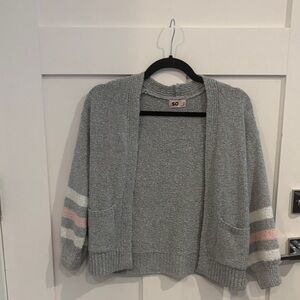 SO Gray Cardigan with Pink and White Stripes